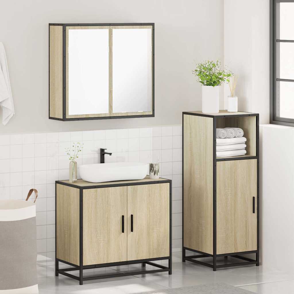 3-delige Badkamermeubelset bewerkt hout sonoma eikenkleurig is nu te koop bij PeponiXL, paradijselijk wonen!