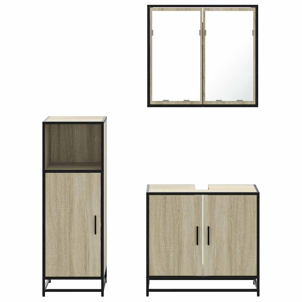 3-delige Badkamermeubelset bewerkt hout sonoma eikenkleurig is nu te koop bij PeponiXL, paradijselijk wonen!