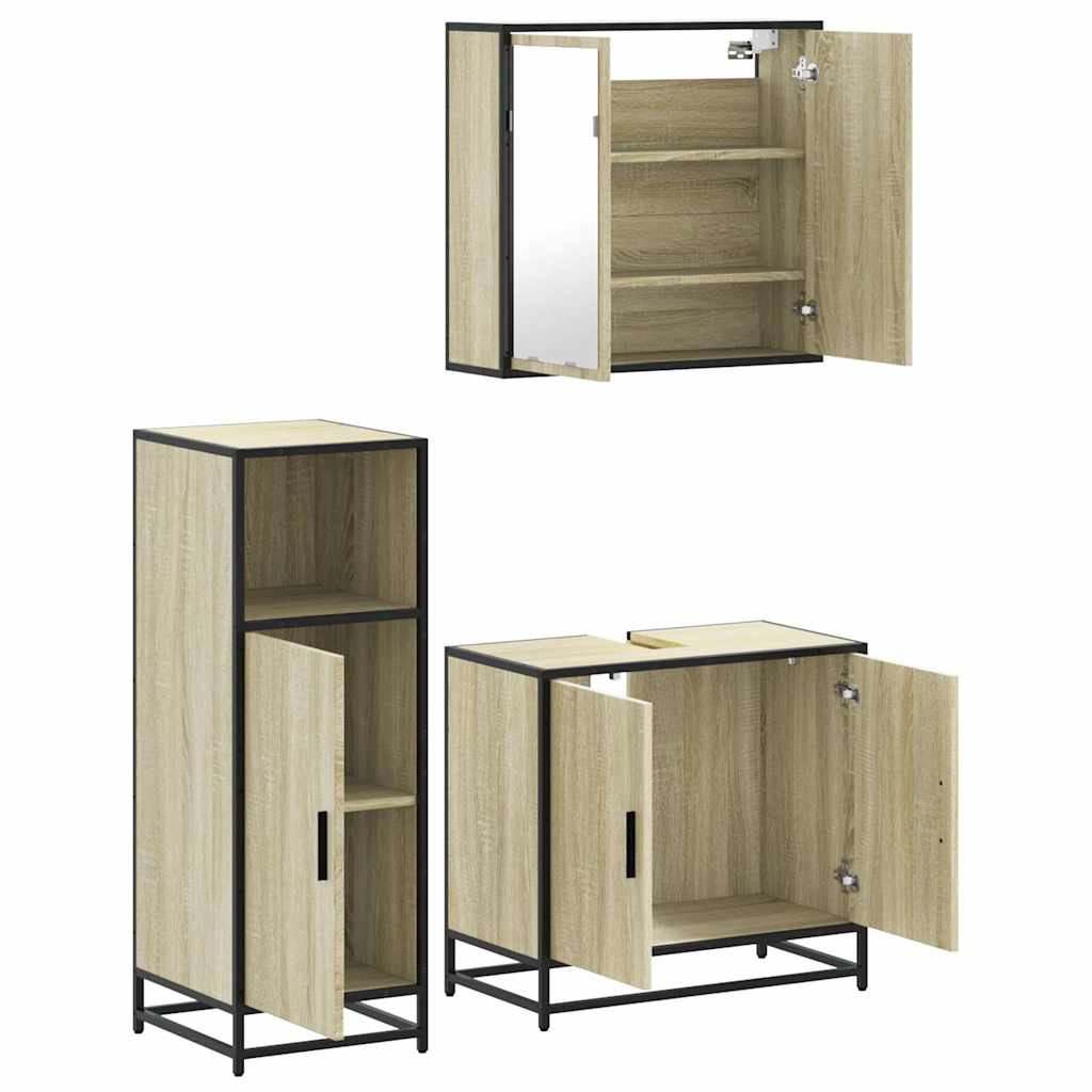 3-delige Badkamermeubelset bewerkt hout sonoma eikenkleurig is nu te koop bij PeponiXL, paradijselijk wonen!