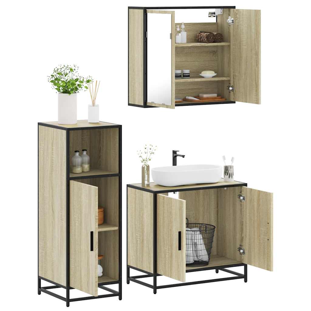 3-delige Badkamermeubelset bewerkt hout sonoma eikenkleurig is nu te koop bij PeponiXL, paradijselijk wonen!