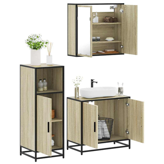3-delige Badkamermeubelset bewerkt hout sonoma eikenkleurig is nu te koop bij PeponiXL, paradijselijk wonen!
