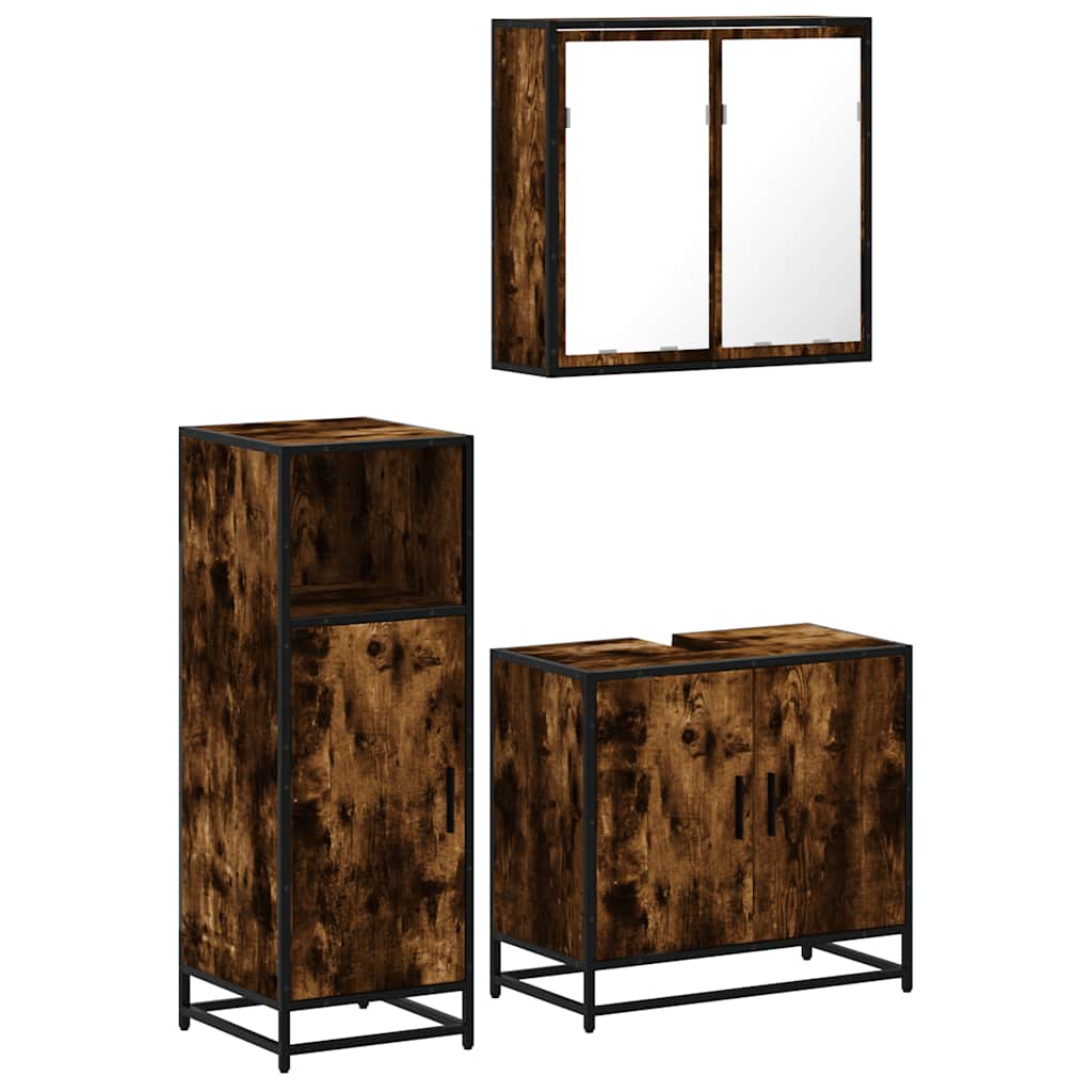 3-delige Badkamermeubelset bewerkt hout gerookt eikenkleurig is nu te koop bij PeponiXL, paradijselijk wonen!