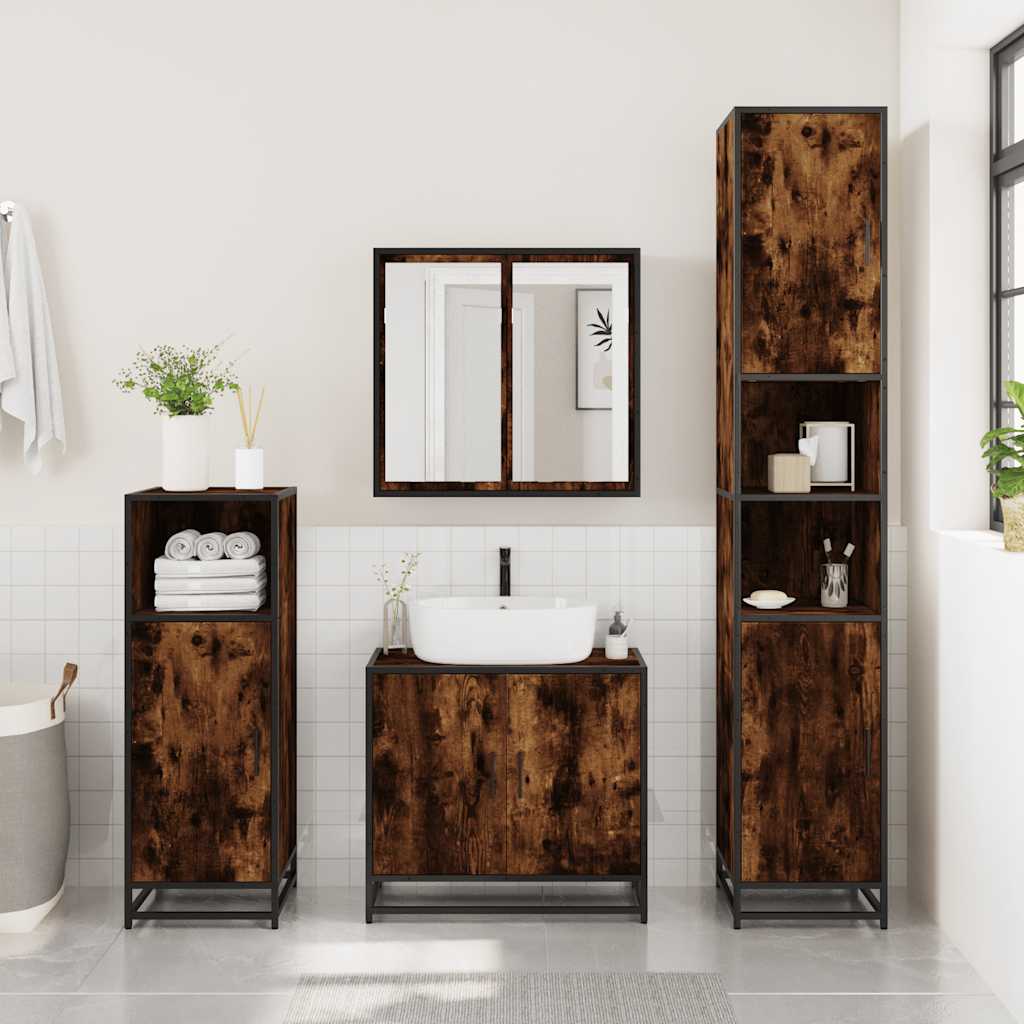 3-delige Badkamermeubelset bewerkt hout gerookt eikenkleurig is nu te koop bij PeponiXL, paradijselijk wonen!