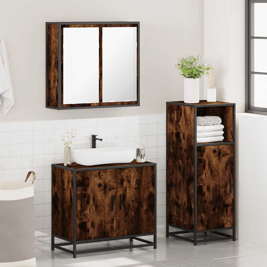 3-delige Badkamermeubelset bewerkt hout gerookt eikenkleurig is nu te koop bij PeponiXL, paradijselijk wonen!