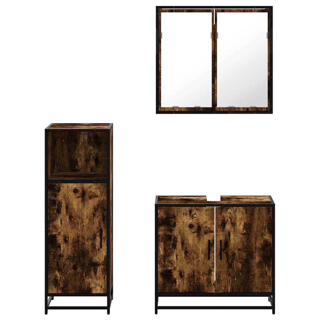 3-delige Badkamermeubelset bewerkt hout gerookt eikenkleurig is nu te koop bij PeponiXL, paradijselijk wonen!