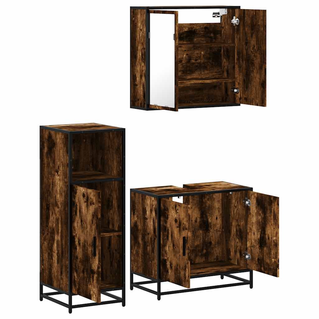 3-delige Badkamermeubelset bewerkt hout gerookt eikenkleurig is nu te koop bij PeponiXL, paradijselijk wonen!