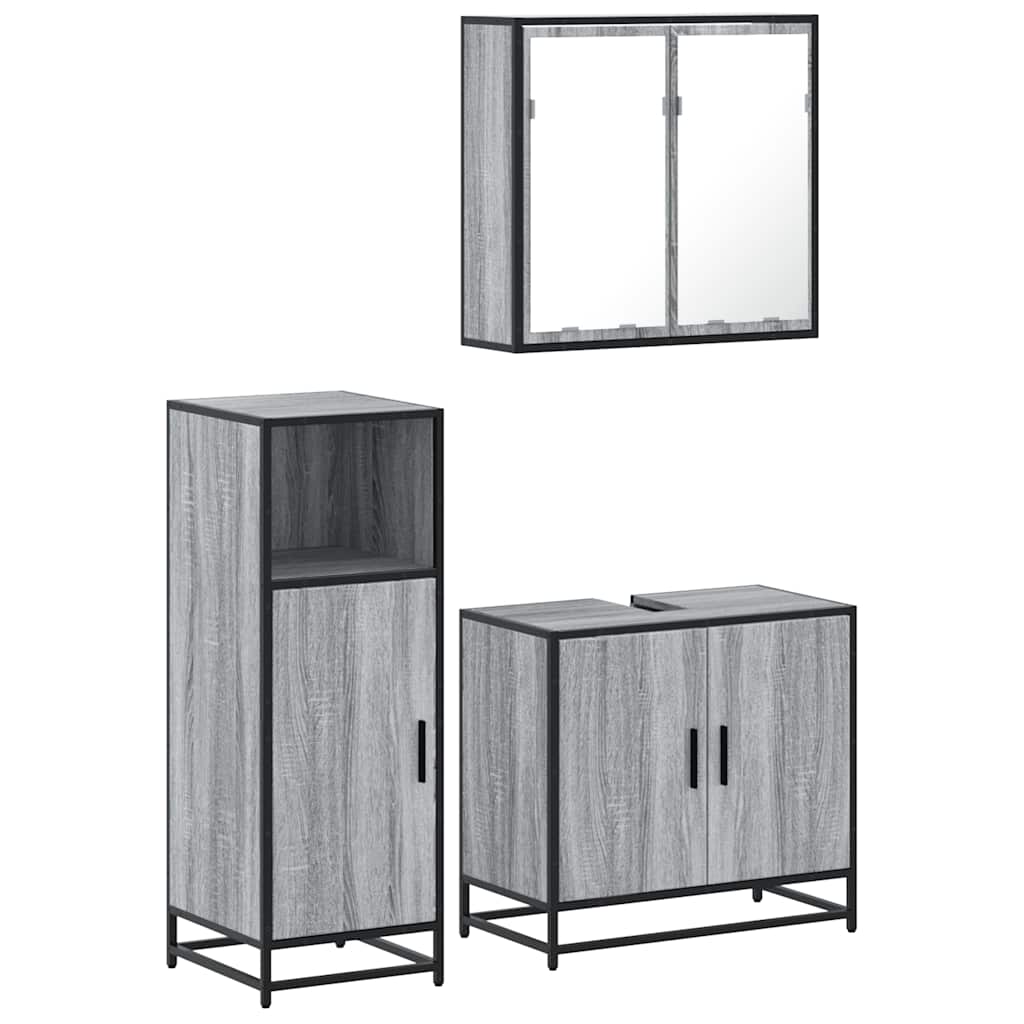 3-delige Badkamermeubelset bewerkt hout grijs sonoma eikenkleur is nu te koop bij PeponiXL, paradijselijk wonen!