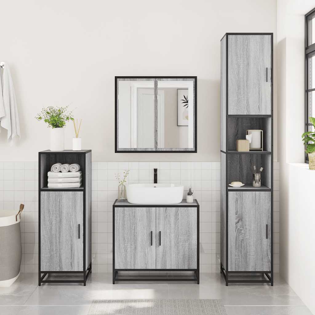 3-delige Badkamermeubelset bewerkt hout grijs sonoma eikenkleur is nu te koop bij PeponiXL, paradijselijk wonen!