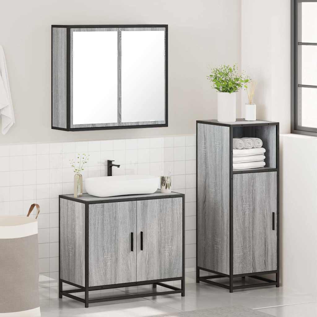 3-delige Badkamermeubelset bewerkt hout grijs sonoma eikenkleur is nu te koop bij PeponiXL, paradijselijk wonen!