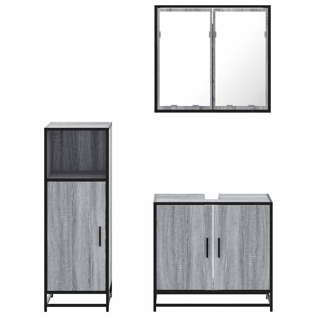 3-delige Badkamermeubelset bewerkt hout grijs sonoma eikenkleur is nu te koop bij PeponiXL, paradijselijk wonen!