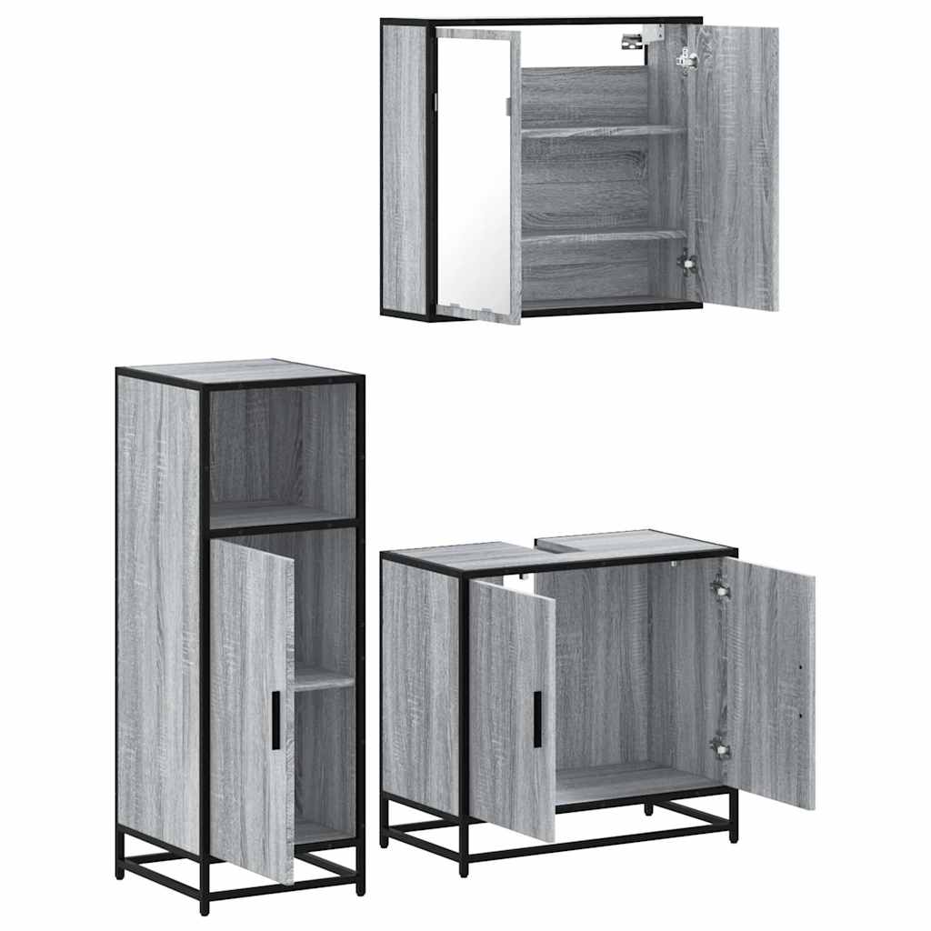 3-delige Badkamermeubelset bewerkt hout grijs sonoma eikenkleur is nu te koop bij PeponiXL, paradijselijk wonen!