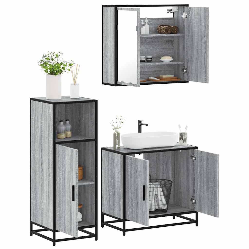 3-delige Badkamermeubelset bewerkt hout grijs sonoma eikenkleur is nu te koop bij PeponiXL, paradijselijk wonen!