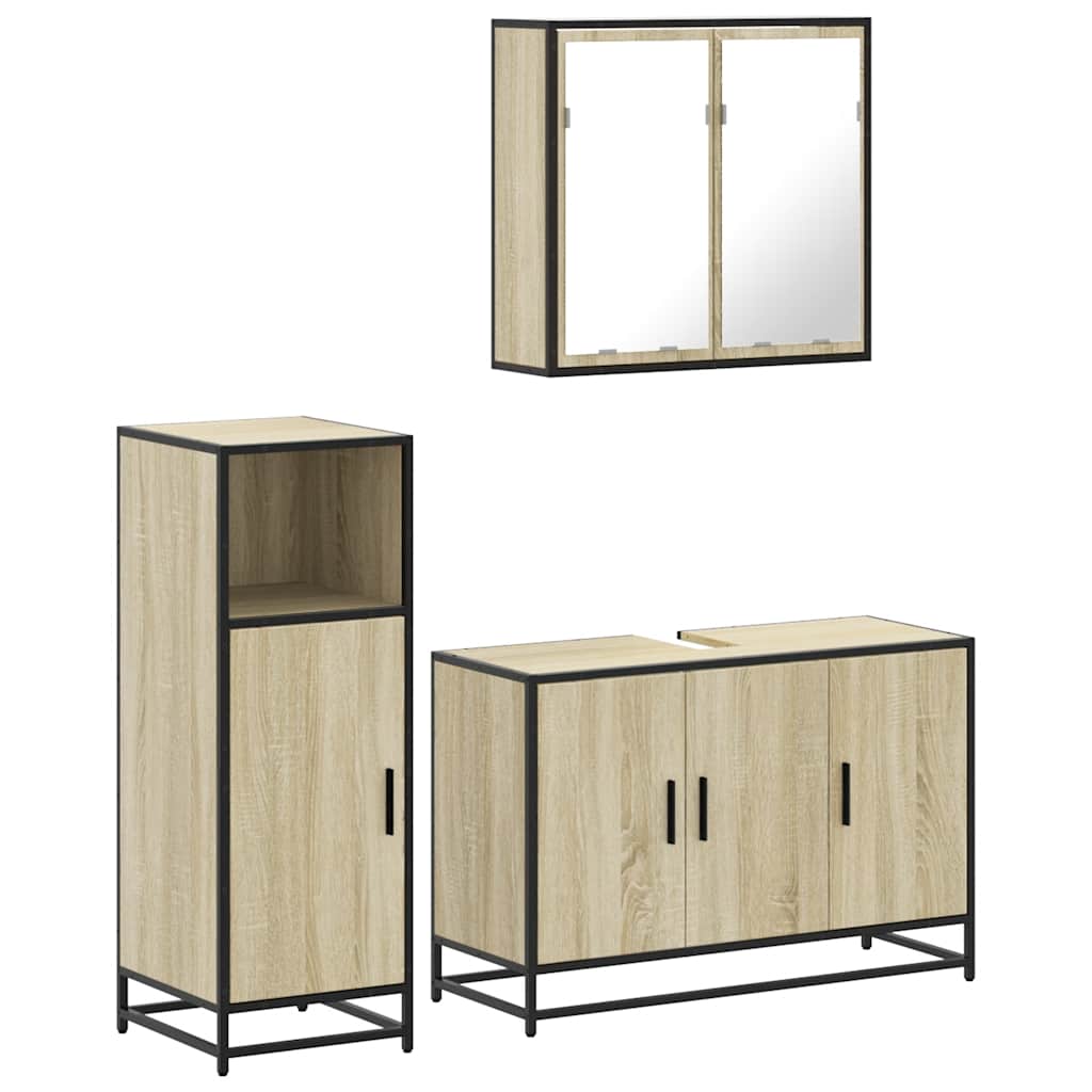 3-delige Badkamermeubelset bewerkt hout sonoma eikenkleurig is nu te koop bij PeponiXL, paradijselijk wonen!
