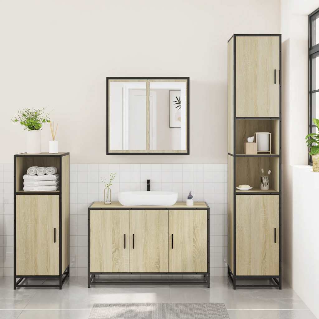 3-delige Badkamermeubelset bewerkt hout sonoma eikenkleurig is nu te koop bij PeponiXL, paradijselijk wonen!