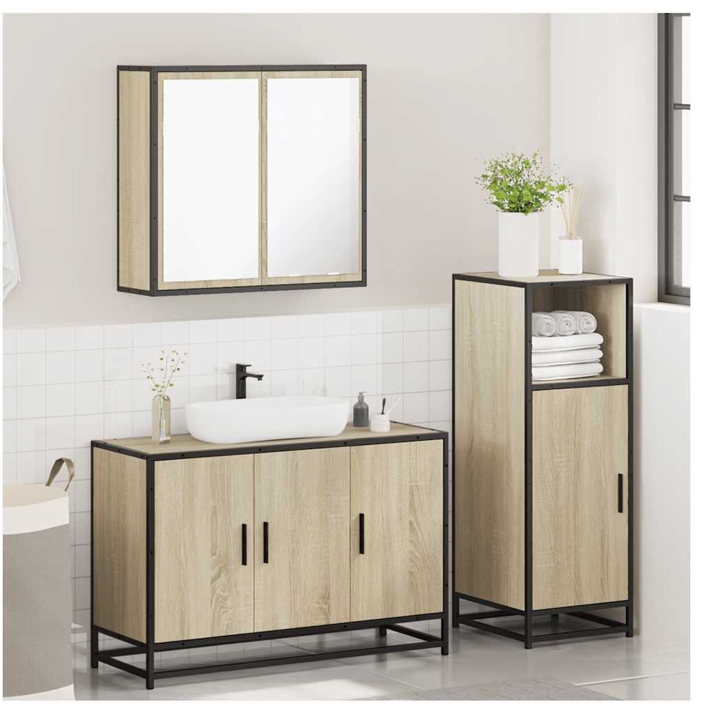 3-delige Badkamermeubelset bewerkt hout sonoma eikenkleurig is nu te koop bij PeponiXL, paradijselijk wonen!