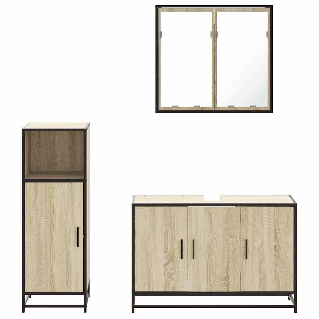 3-delige Badkamermeubelset bewerkt hout sonoma eikenkleurig is nu te koop bij PeponiXL, paradijselijk wonen!
