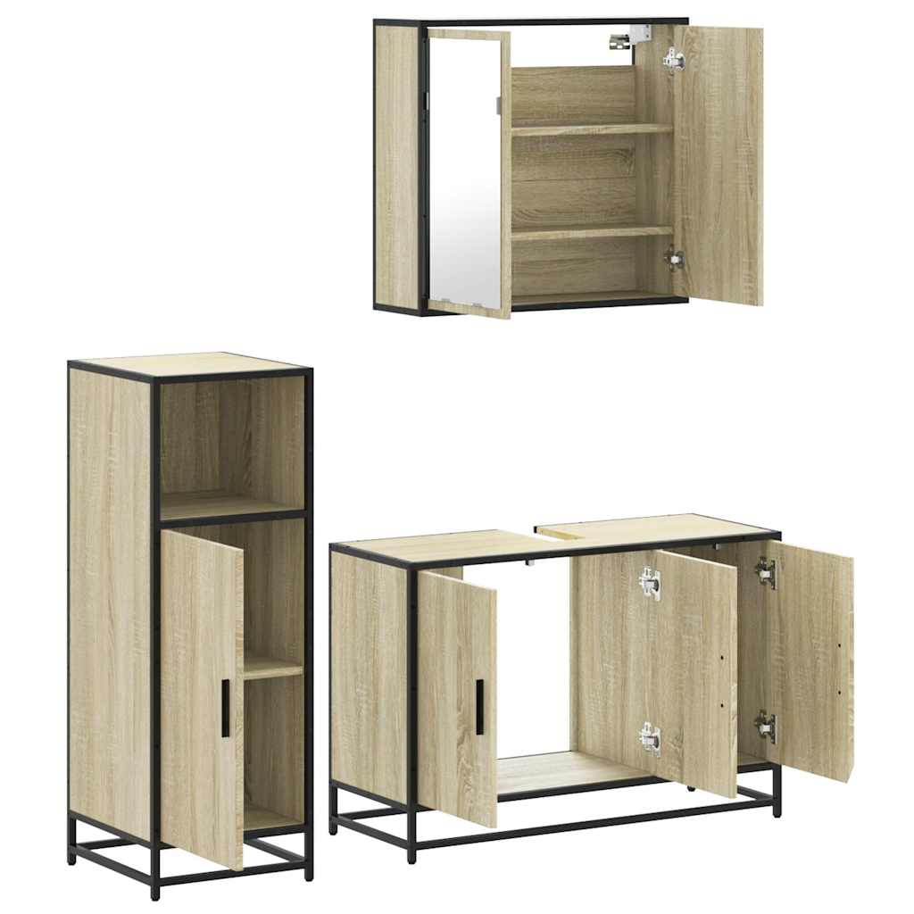 3-delige Badkamermeubelset bewerkt hout sonoma eikenkleurig is nu te koop bij PeponiXL, paradijselijk wonen!