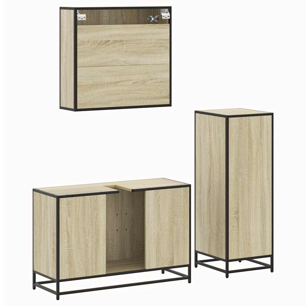 3-delige Badkamermeubelset bewerkt hout sonoma eikenkleurig is nu te koop bij PeponiXL, paradijselijk wonen!