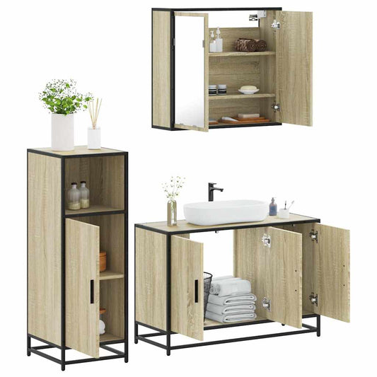 3-delige Badkamermeubelset bewerkt hout sonoma eikenkleurig is nu te koop bij PeponiXL, paradijselijk wonen!