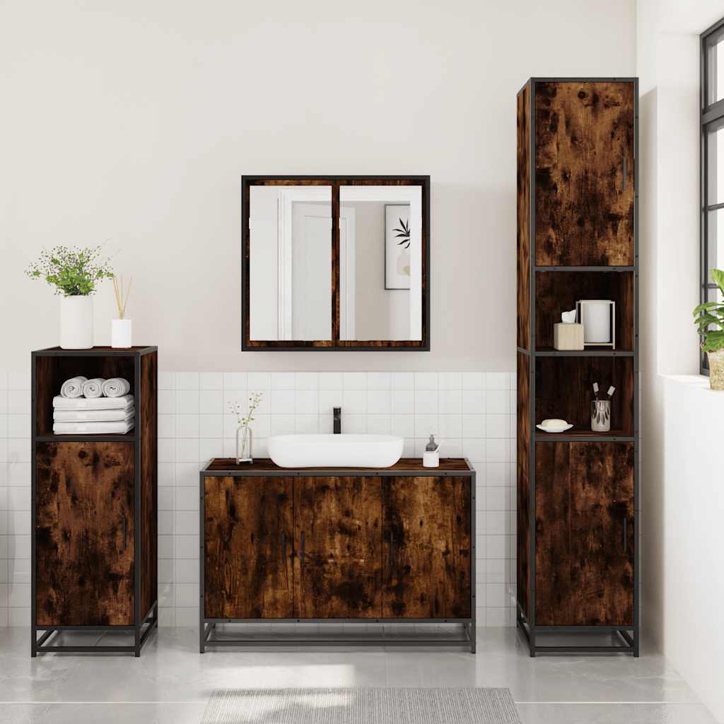 3-delige Badkamermeubelset bewerkt hout gerookt eikenkleurig is nu te koop bij PeponiXL, paradijselijk wonen!