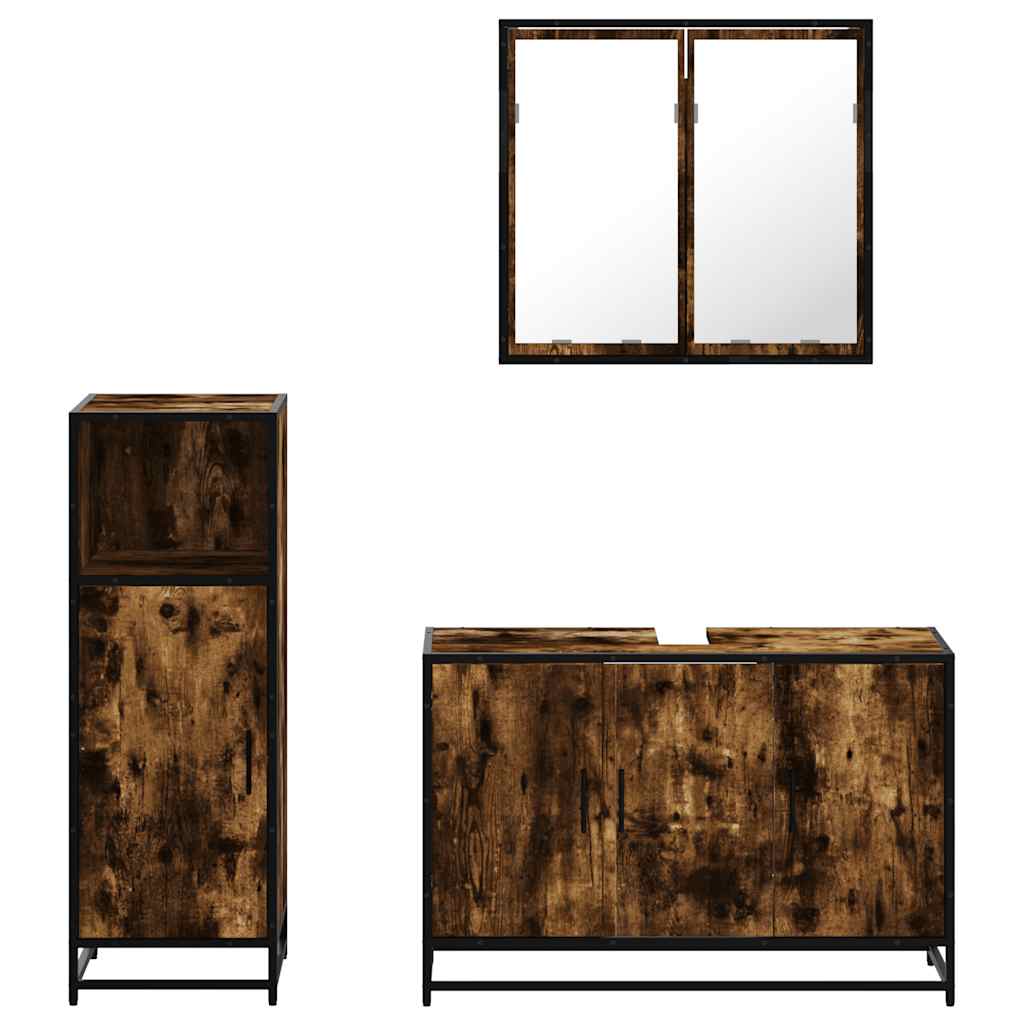 3-delige Badkamermeubelset bewerkt hout gerookt eikenkleurig is nu te koop bij PeponiXL, paradijselijk wonen!