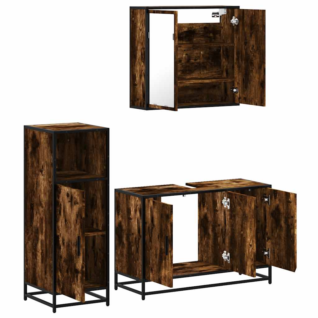 3-delige Badkamermeubelset bewerkt hout gerookt eikenkleurig is nu te koop bij PeponiXL, paradijselijk wonen!