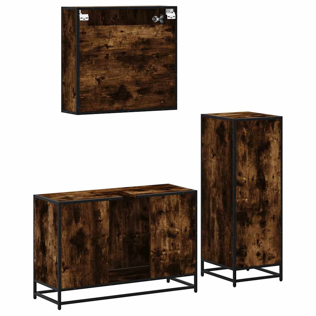 3-delige Badkamermeubelset bewerkt hout gerookt eikenkleurig is nu te koop bij PeponiXL, paradijselijk wonen!