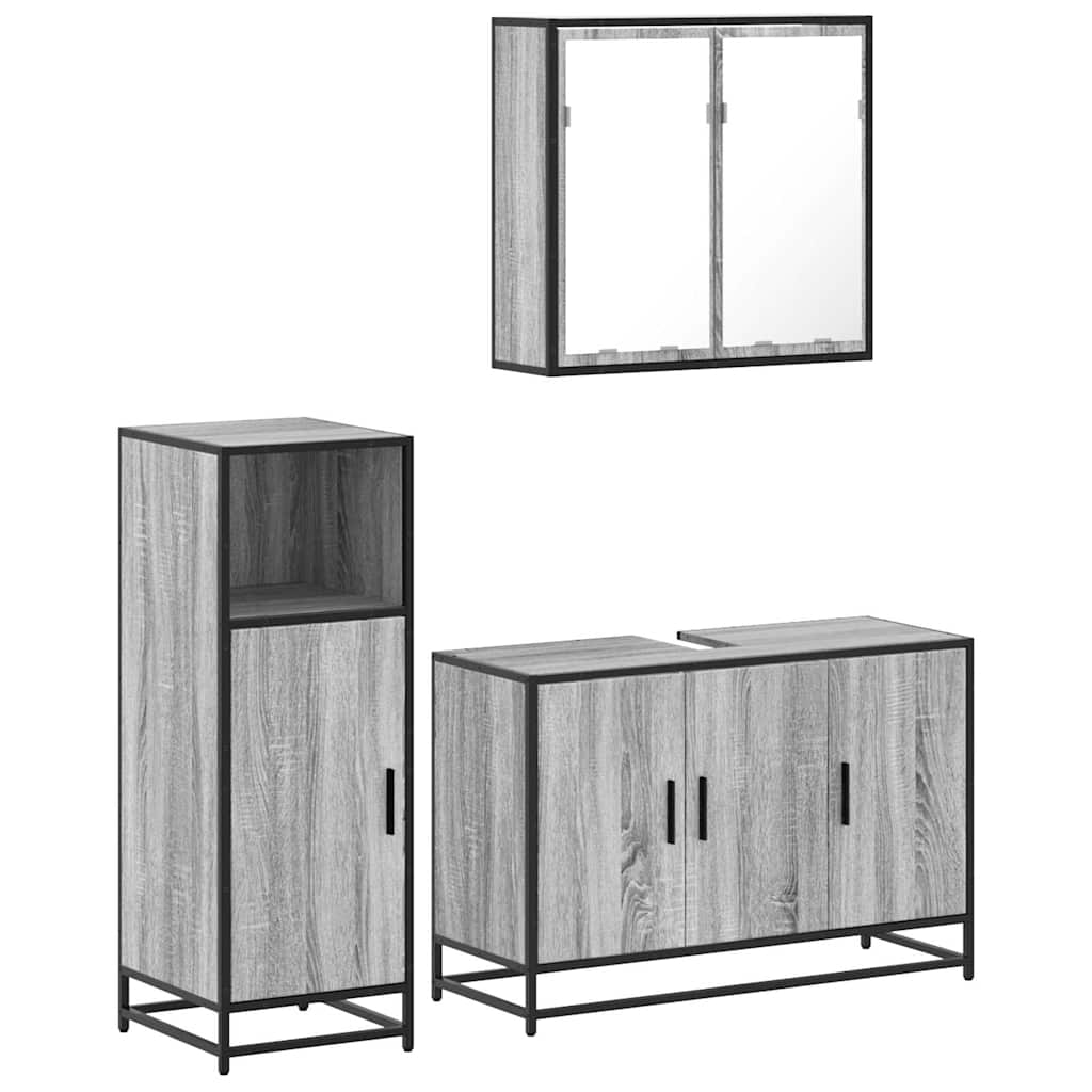 3-delige Badkamermeubelset bewerkt hout grijs sonoma eikenkleur is nu te koop bij PeponiXL, paradijselijk wonen!
