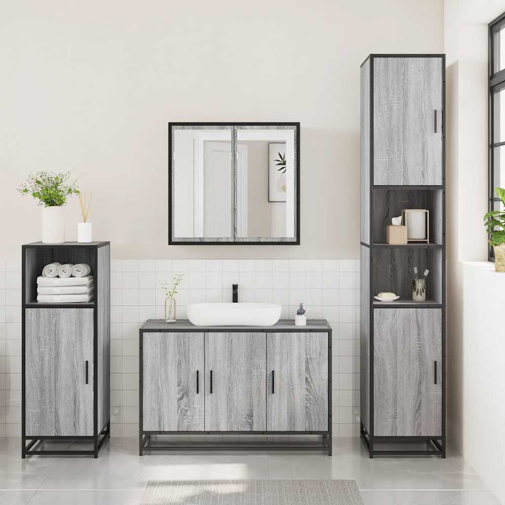 3-delige Badkamermeubelset bewerkt hout grijs sonoma eikenkleur is nu te koop bij PeponiXL, paradijselijk wonen!