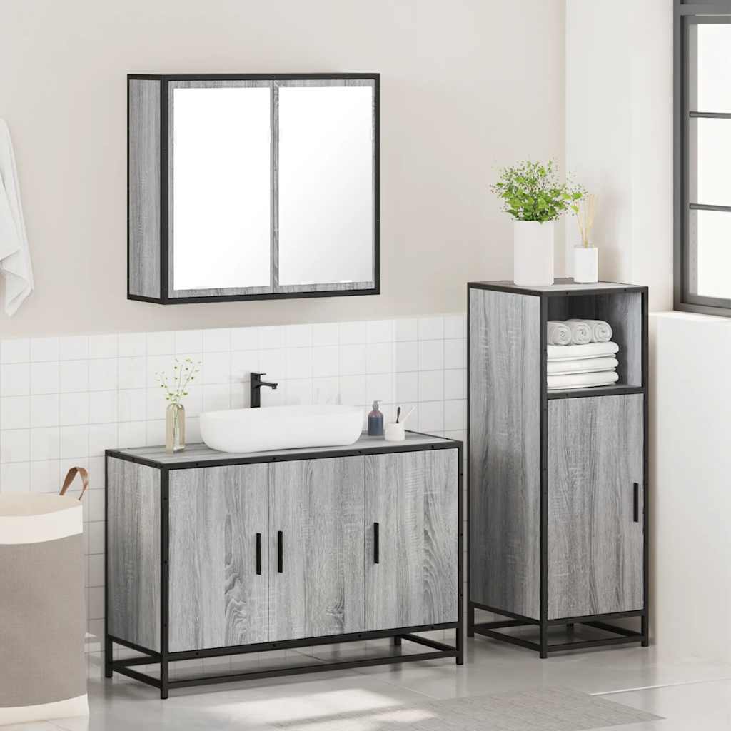 3-delige Badkamermeubelset bewerkt hout grijs sonoma eikenkleur is nu te koop bij PeponiXL, paradijselijk wonen!