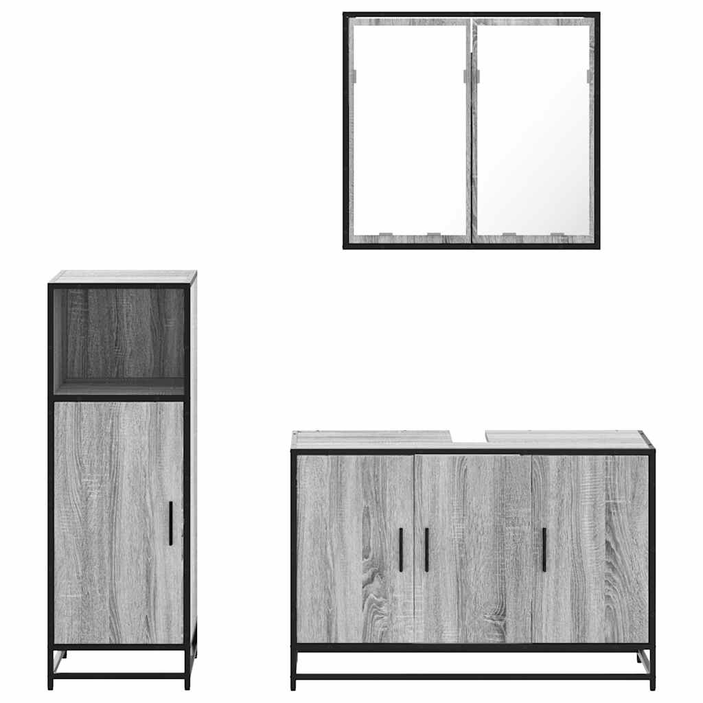 3-delige Badkamermeubelset bewerkt hout grijs sonoma eikenkleur is nu te koop bij PeponiXL, paradijselijk wonen!