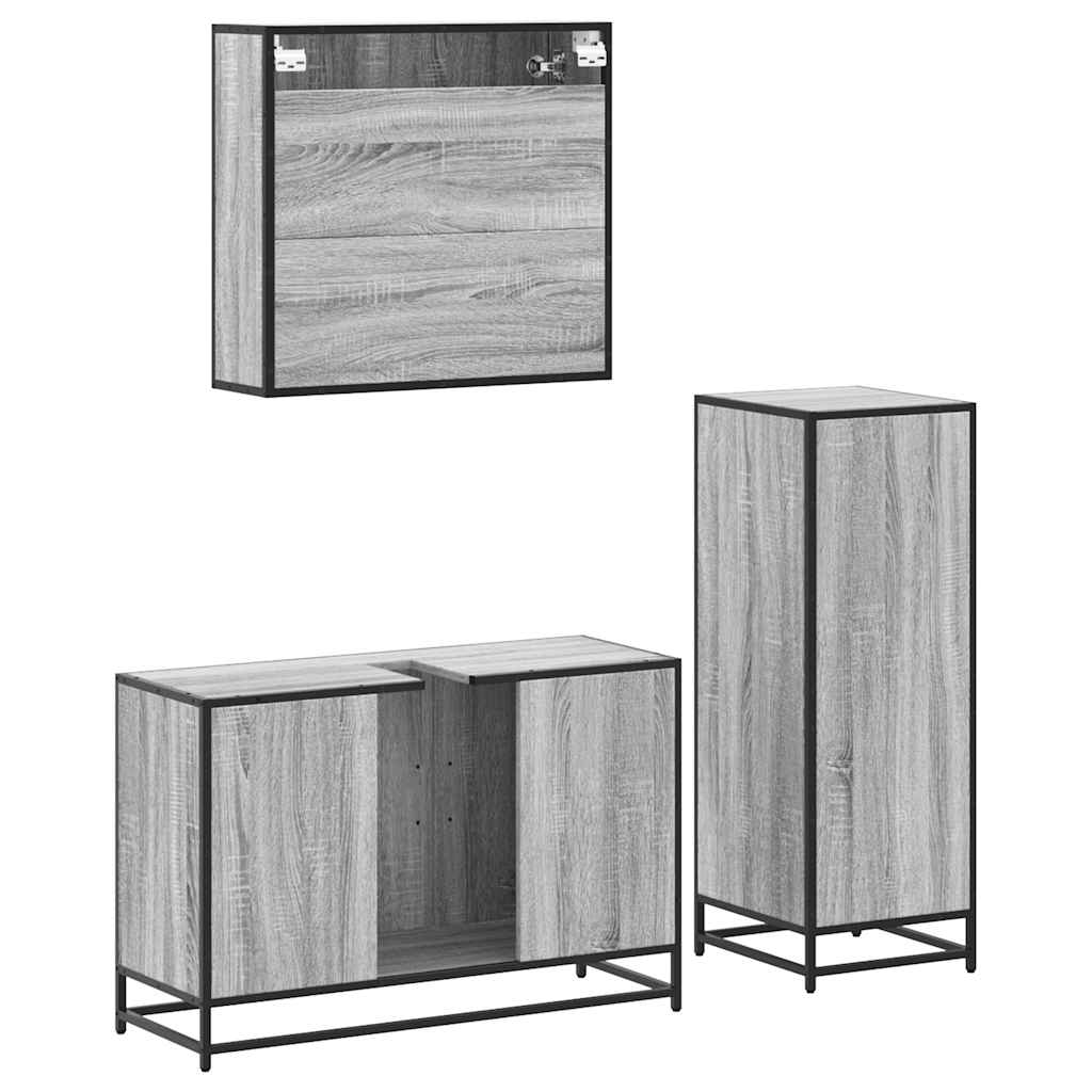 3-delige Badkamermeubelset bewerkt hout grijs sonoma eikenkleur is nu te koop bij PeponiXL, paradijselijk wonen!