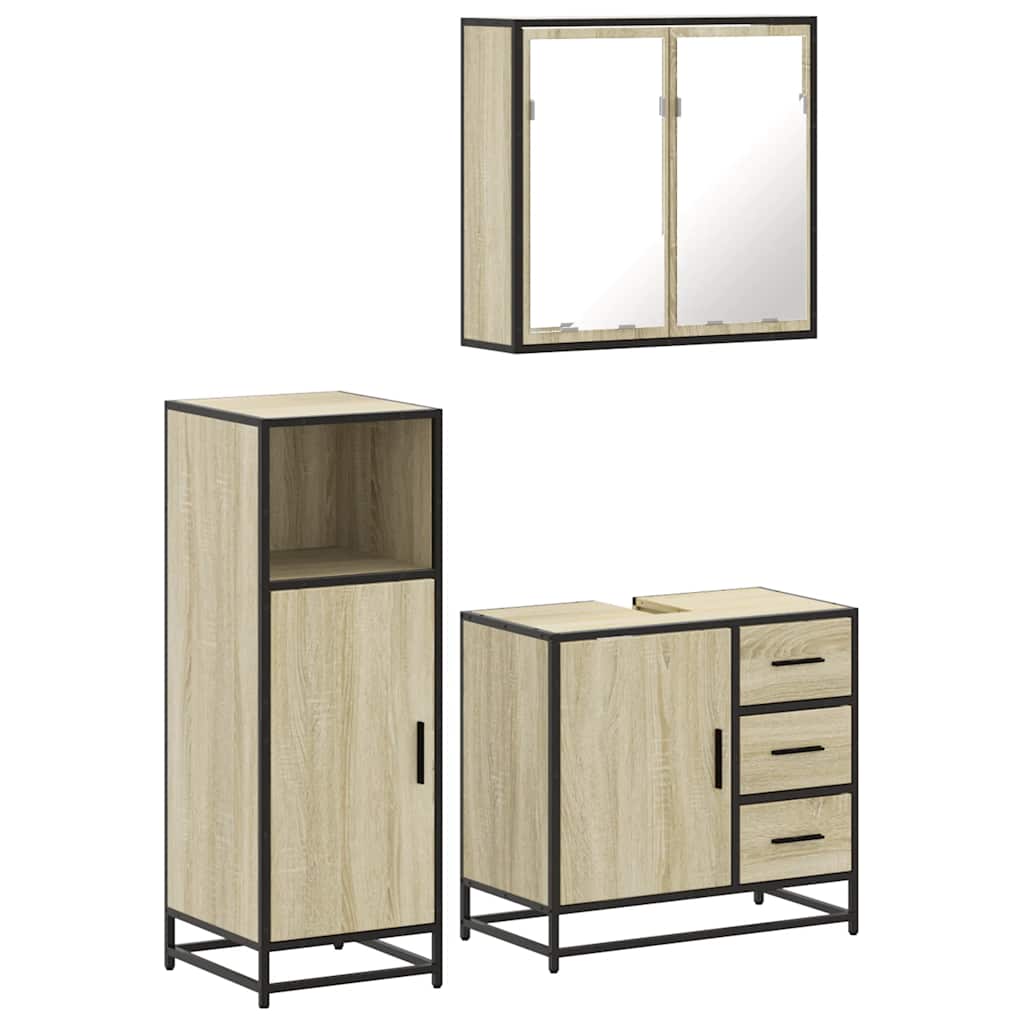 3-delige Badkamermeubelset bewerkt hout sonoma eikenkleurig is nu te koop bij PeponiXL, paradijselijk wonen!