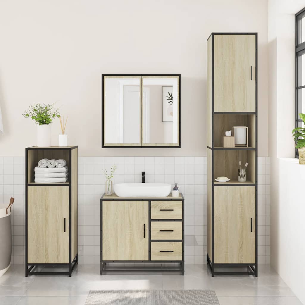 3-delige Badkamermeubelset bewerkt hout sonoma eikenkleurig is nu te koop bij PeponiXL, paradijselijk wonen!