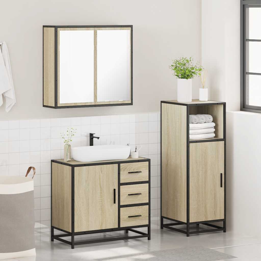 3-delige Badkamermeubelset bewerkt hout sonoma eikenkleurig is nu te koop bij PeponiXL, paradijselijk wonen!