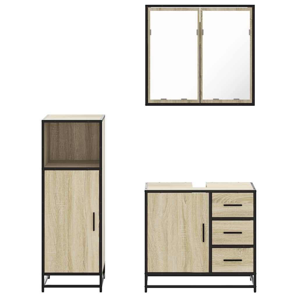 3-delige Badkamermeubelset bewerkt hout sonoma eikenkleurig is nu te koop bij PeponiXL, paradijselijk wonen!