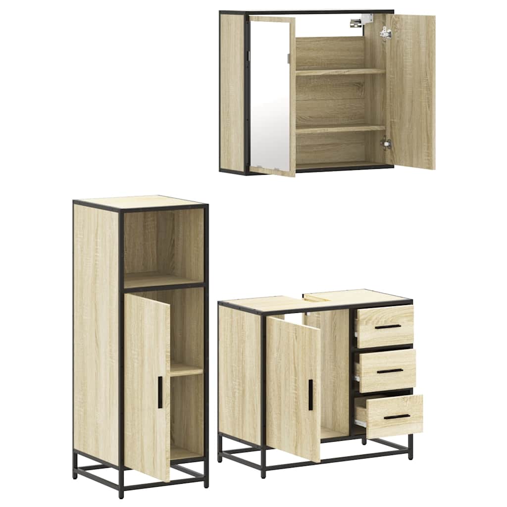 3-delige Badkamermeubelset bewerkt hout sonoma eikenkleurig is nu te koop bij PeponiXL, paradijselijk wonen!