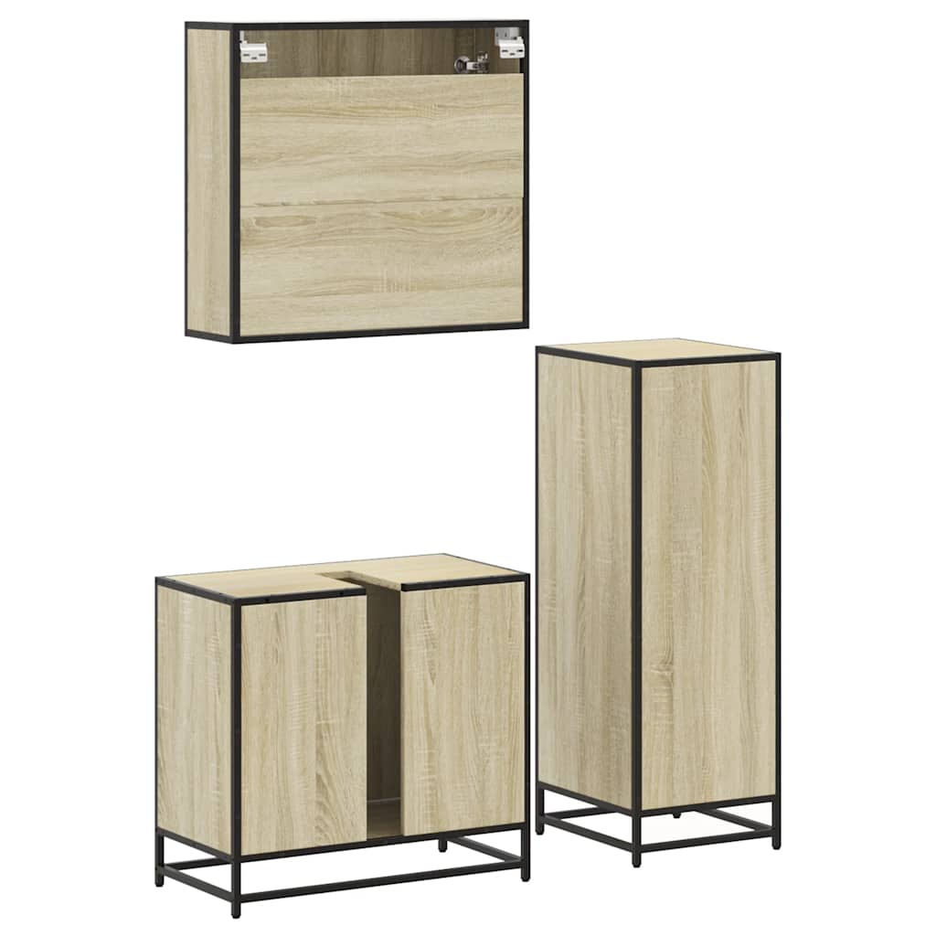 3-delige Badkamermeubelset bewerkt hout sonoma eikenkleurig is nu te koop bij PeponiXL, paradijselijk wonen!
