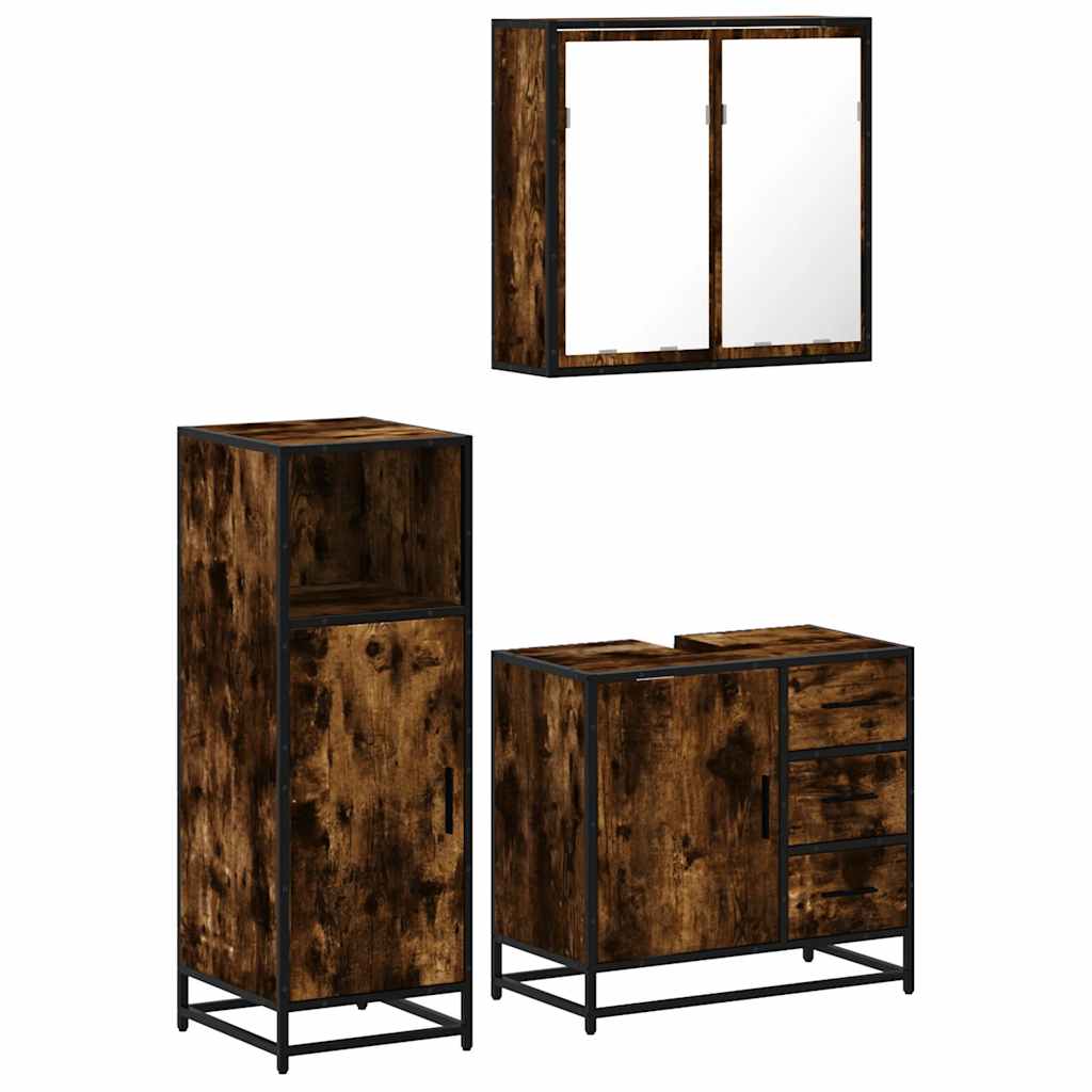3-delige Badkamermeubelset bewerkt hout gerookt eikenkleurig is nu te koop bij PeponiXL, paradijselijk wonen!