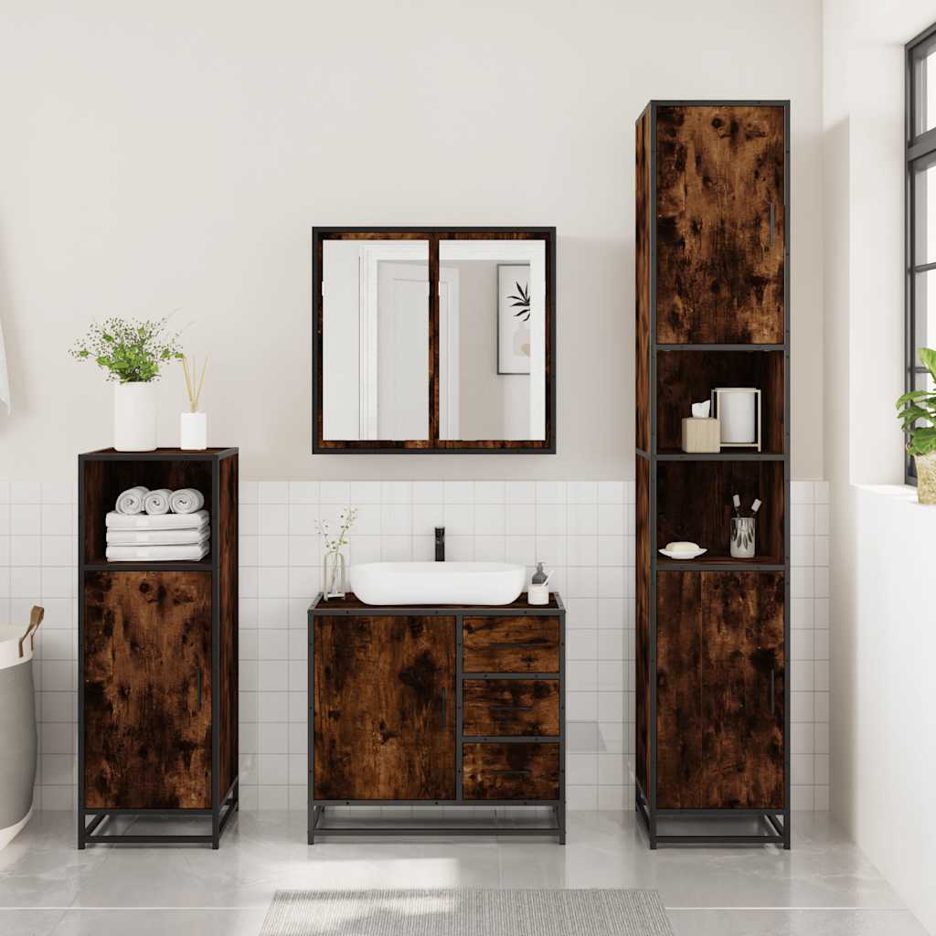 3-delige Badkamermeubelset bewerkt hout gerookt eikenkleurig is nu te koop bij PeponiXL, paradijselijk wonen!