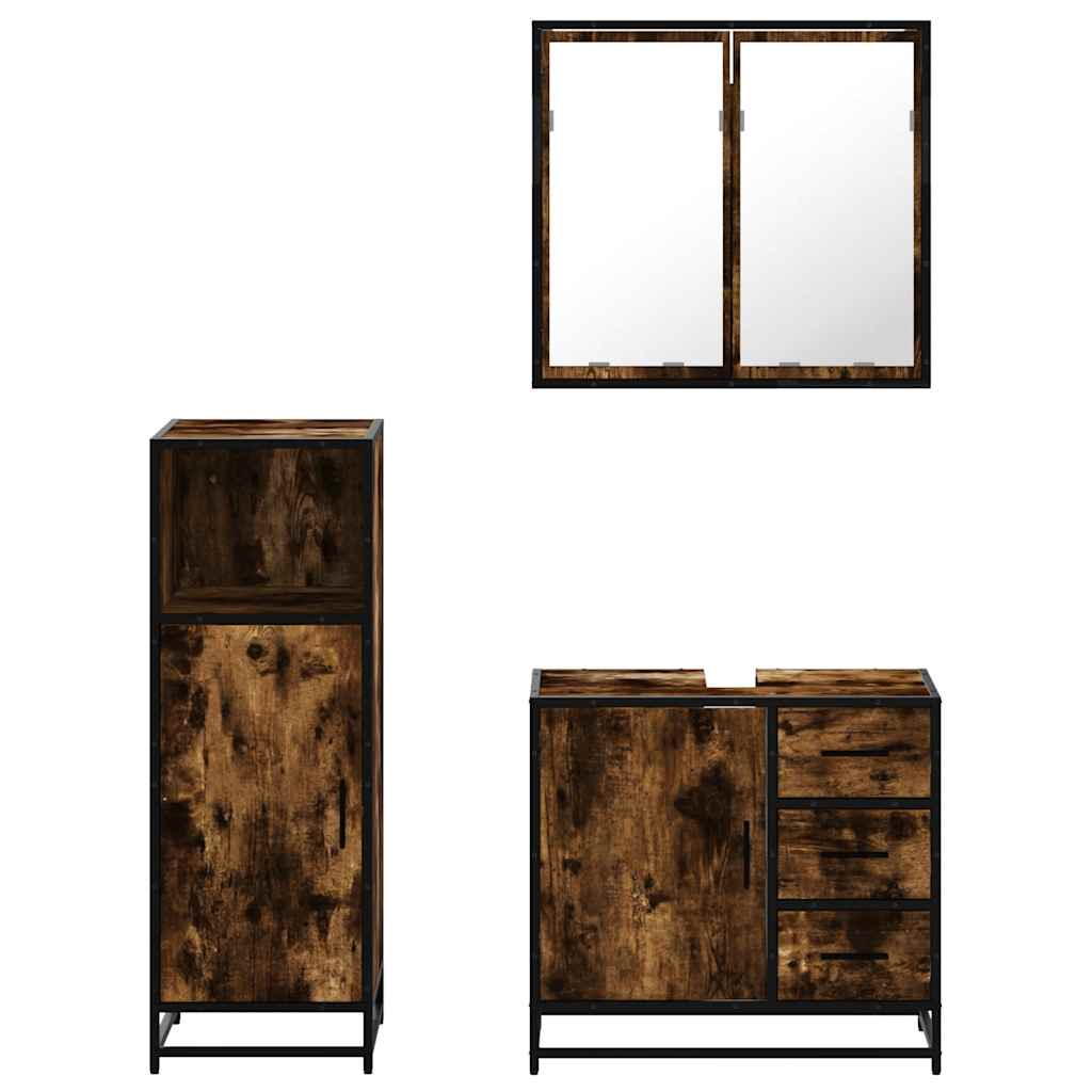3-delige Badkamermeubelset bewerkt hout gerookt eikenkleurig is nu te koop bij PeponiXL, paradijselijk wonen!