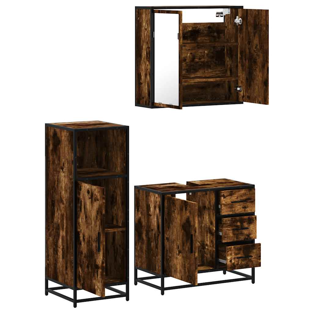 3-delige Badkamermeubelset bewerkt hout gerookt eikenkleurig is nu te koop bij PeponiXL, paradijselijk wonen!