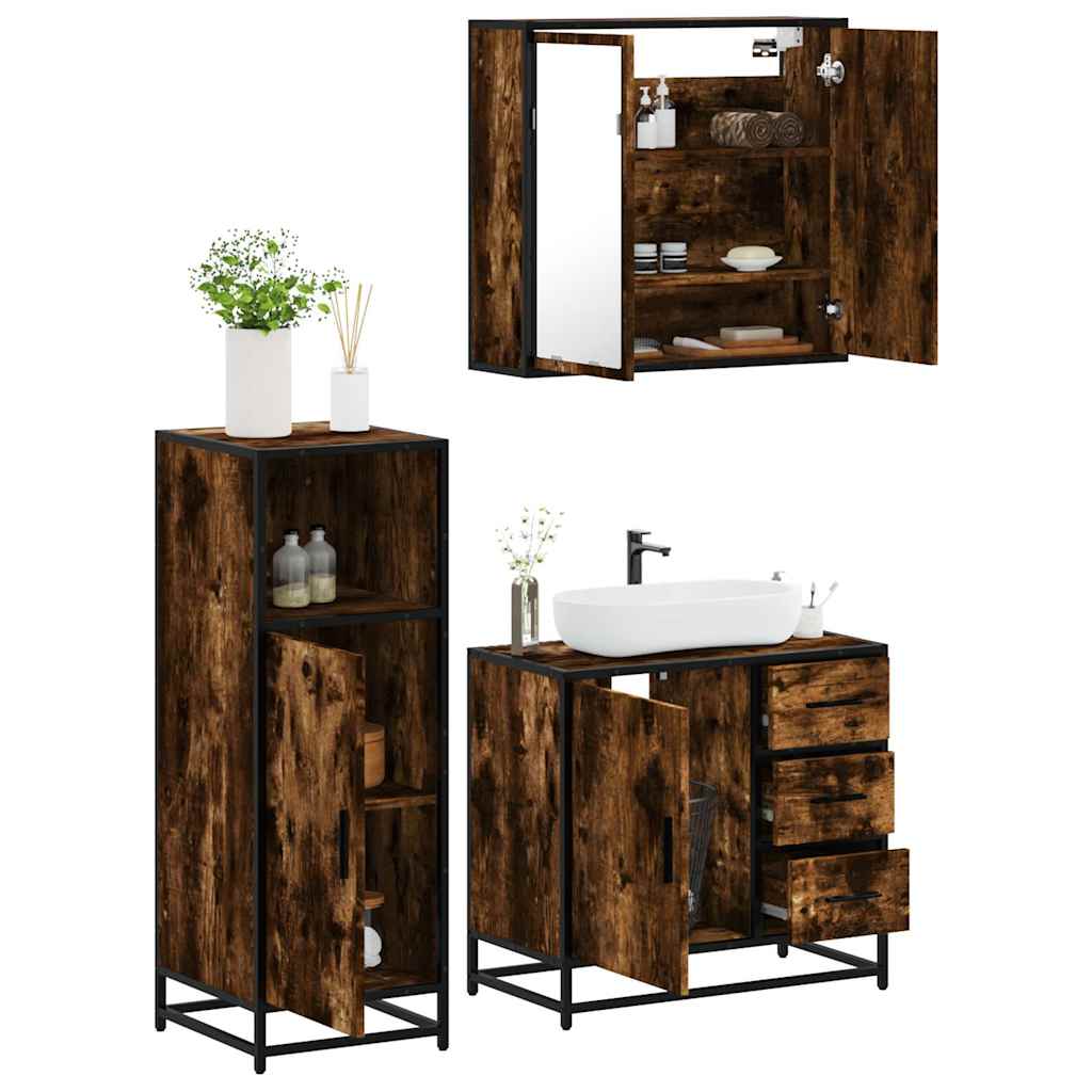 3-delige Badkamermeubelset bewerkt hout gerookt eikenkleurig is nu te koop bij PeponiXL, paradijselijk wonen!
