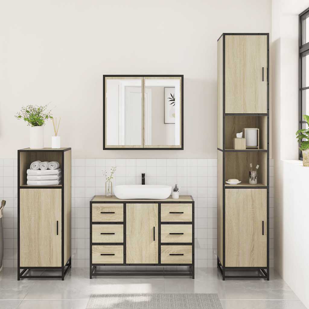 3-delige Badkamermeubelset bewerkt hout sonoma eikenkleurig is nu te koop bij PeponiXL, paradijselijk wonen!