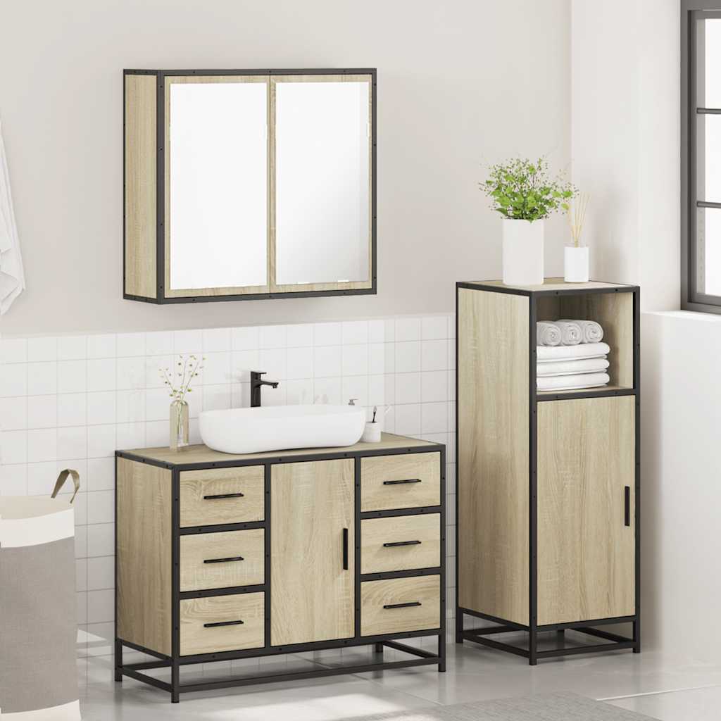 3-delige Badkamermeubelset bewerkt hout sonoma eikenkleurig is nu te koop bij PeponiXL, paradijselijk wonen!