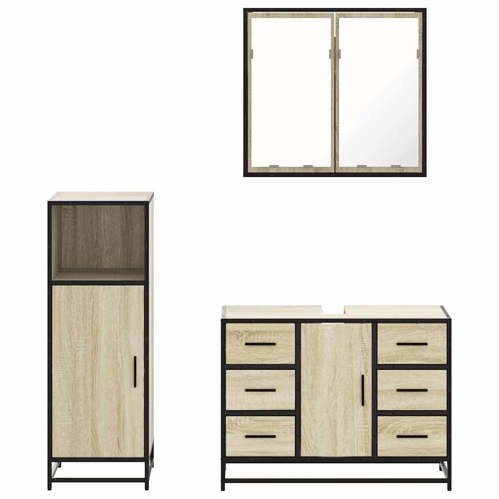 3-delige Badkamermeubelset bewerkt hout sonoma eikenkleurig is nu te koop bij PeponiXL, paradijselijk wonen!