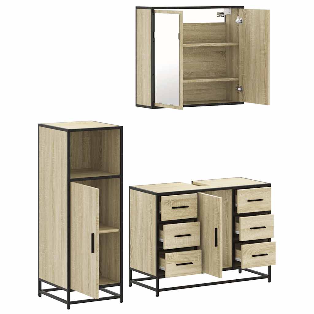 3-delige Badkamermeubelset bewerkt hout sonoma eikenkleurig is nu te koop bij PeponiXL, paradijselijk wonen!