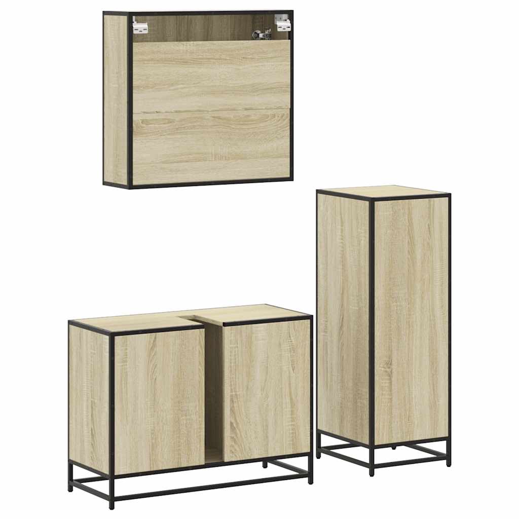 3-delige Badkamermeubelset bewerkt hout sonoma eikenkleurig is nu te koop bij PeponiXL, paradijselijk wonen!