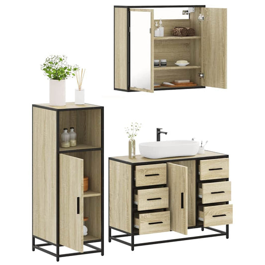 3-delige Badkamermeubelset bewerkt hout sonoma eikenkleurig is nu te koop bij PeponiXL, paradijselijk wonen!