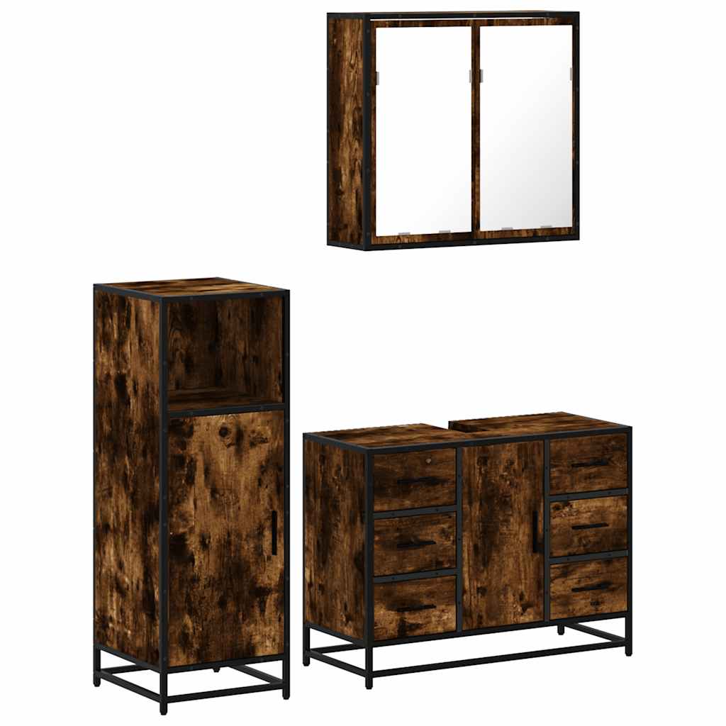 3-delige Badkamermeubelset bewerkt hout gerookt eikenkleurig is nu te koop bij PeponiXL, paradijselijk wonen!